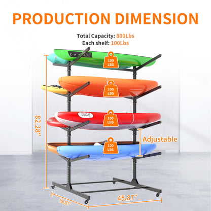 Freestanding Kayak Storage Rack With Lockable Wheels For Kayak, Canoe, Sup &amp; Surfboard