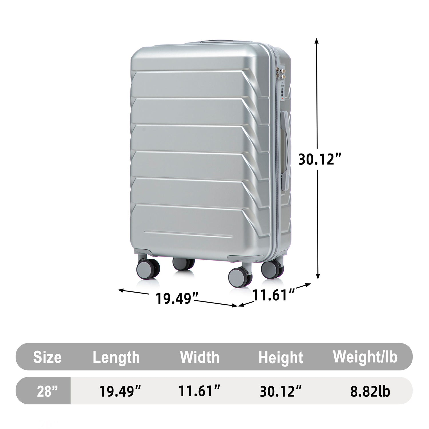 Hard Shell Luggage With Scratch Resistant Surface, 4 Wheels, Combination Lock &amp; Side Hooks