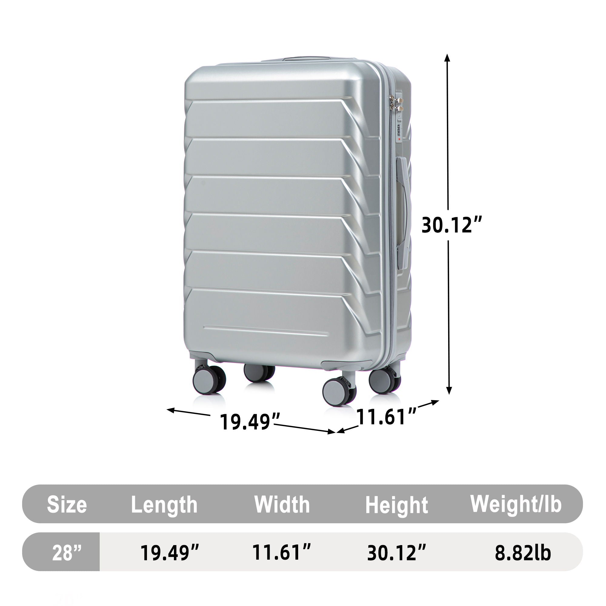 Hard Shell Luggage With Scratch Resistant Surface, 4 Wheels, Combination Lock &amp; Side Hooks