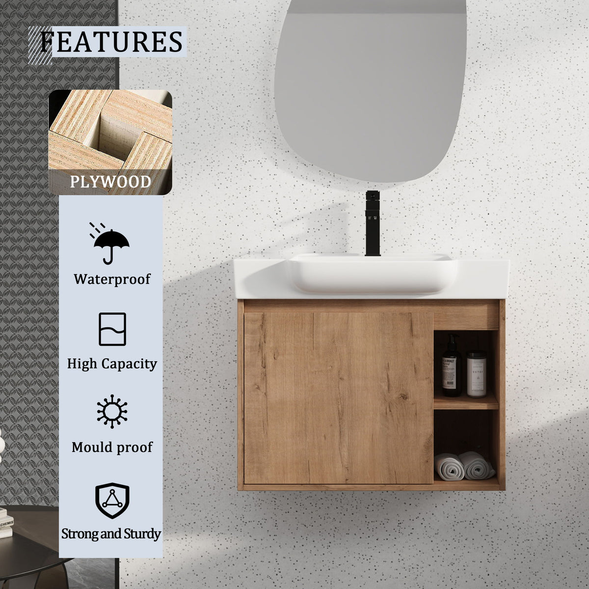Wall Mounted Bathroom Vanity &amp; Sink &amp; Soft Close Door