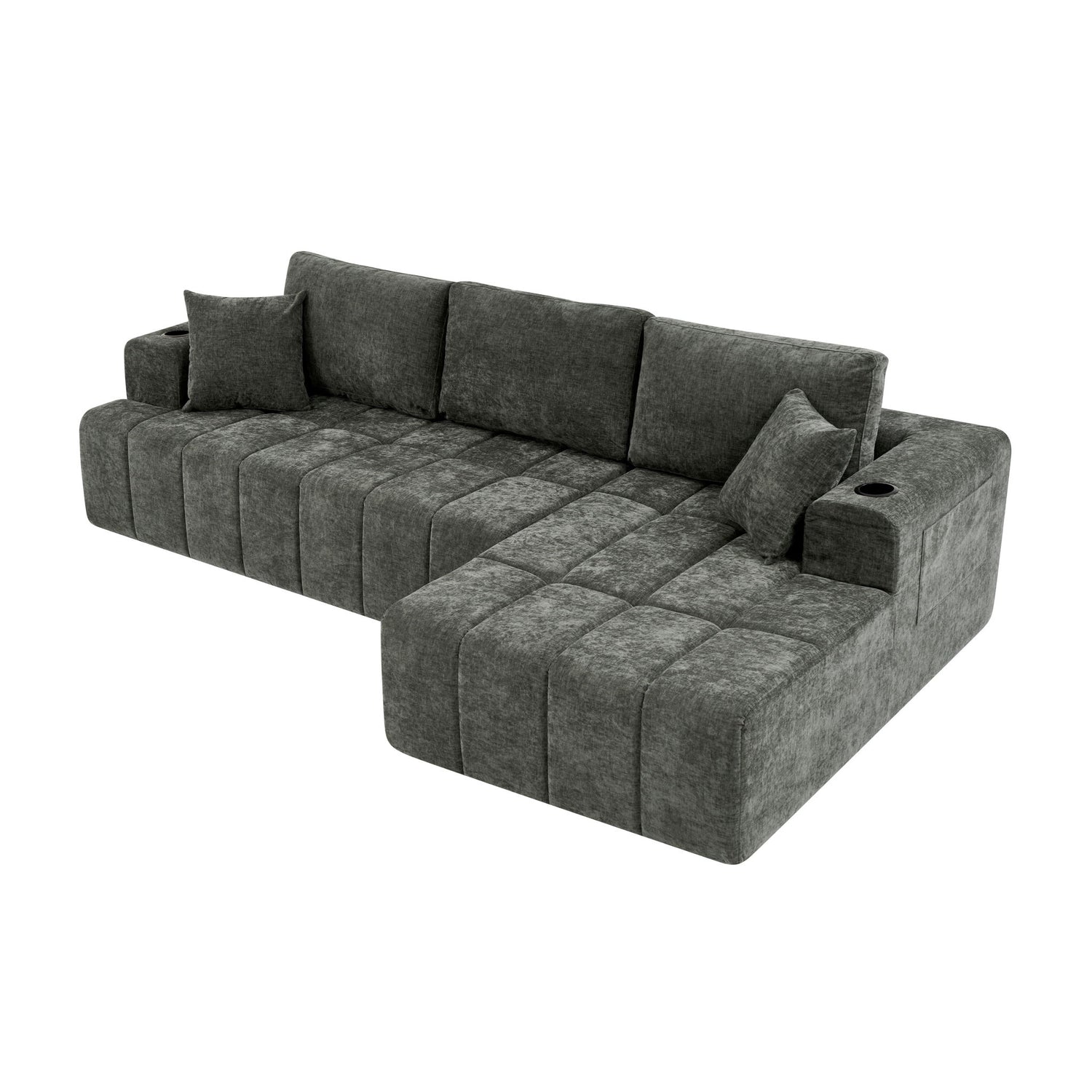 L - Shaped Sectional Sofa With Cup Holders &amp; Side Pockets
