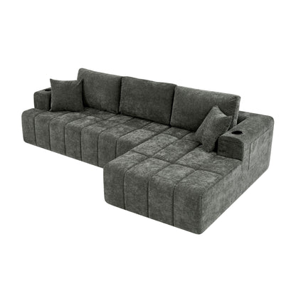 L - Shaped Sectional Sofa With Cup Holders &amp; Side Pockets