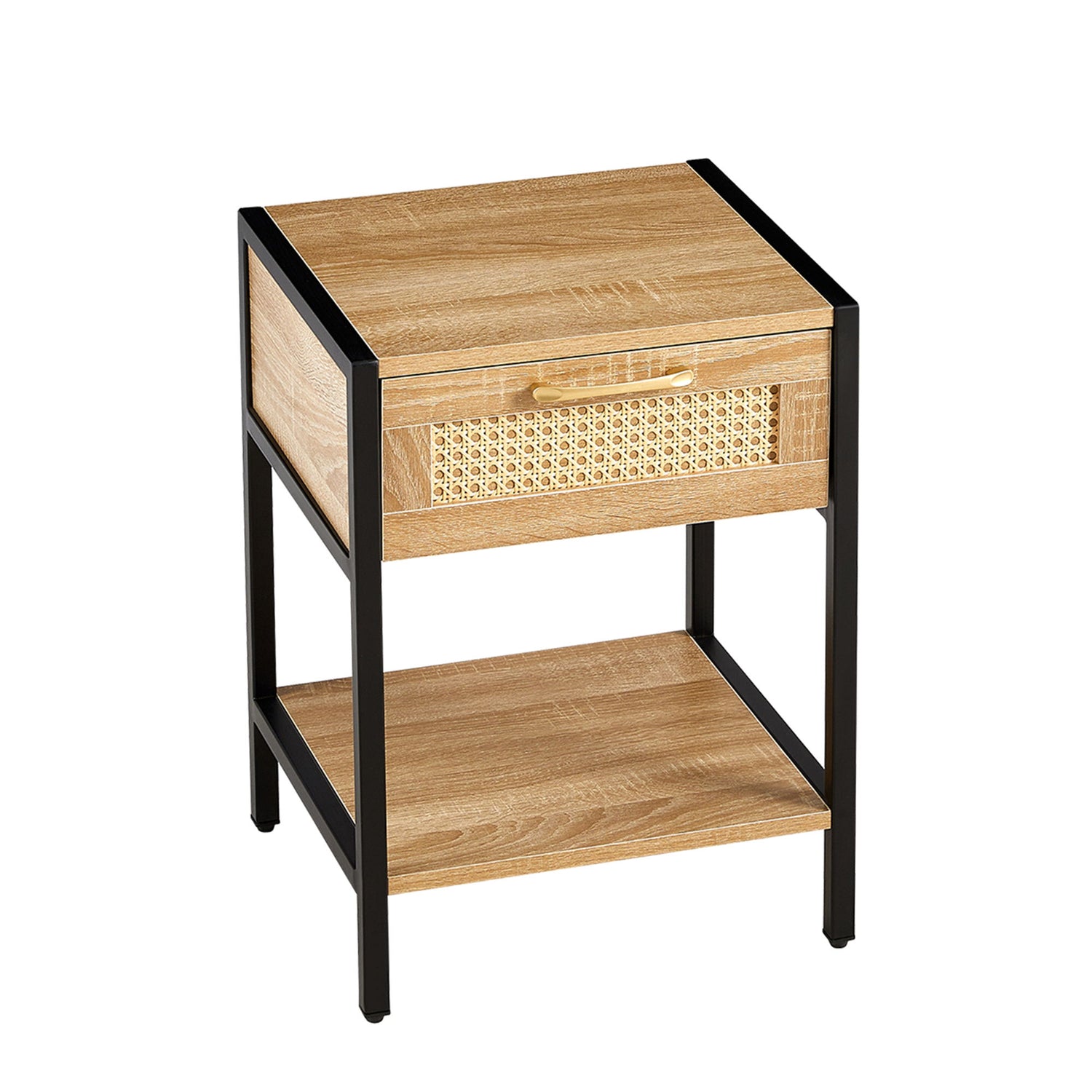 15.74&quot; Rattan End Table With Drawer, Modern Nightstand, Metal Legs, Side Table For Living Room, Bedroom