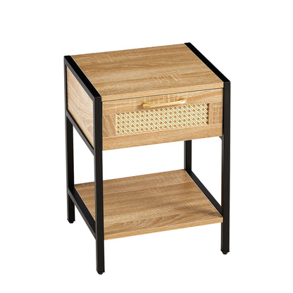 15.74&quot; Rattan End Table With Drawer, Modern Nightstand, Metal Legs, Side Table For Living Room, Bedroom