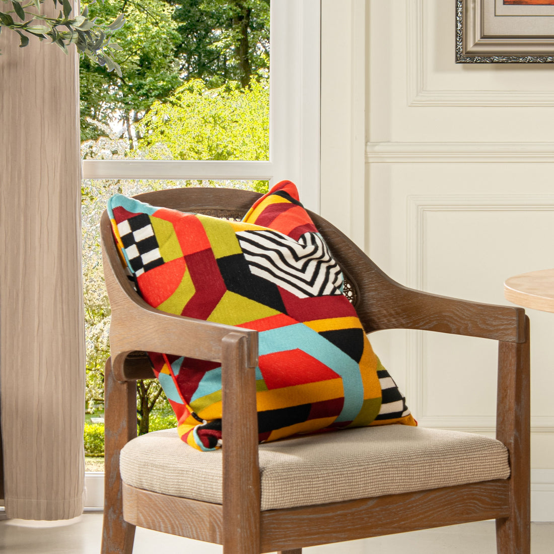 La Broderie - Square Embroidered Throw Pillow &amp; Feather Down Insert - Colorpop Multicolored Embroidery