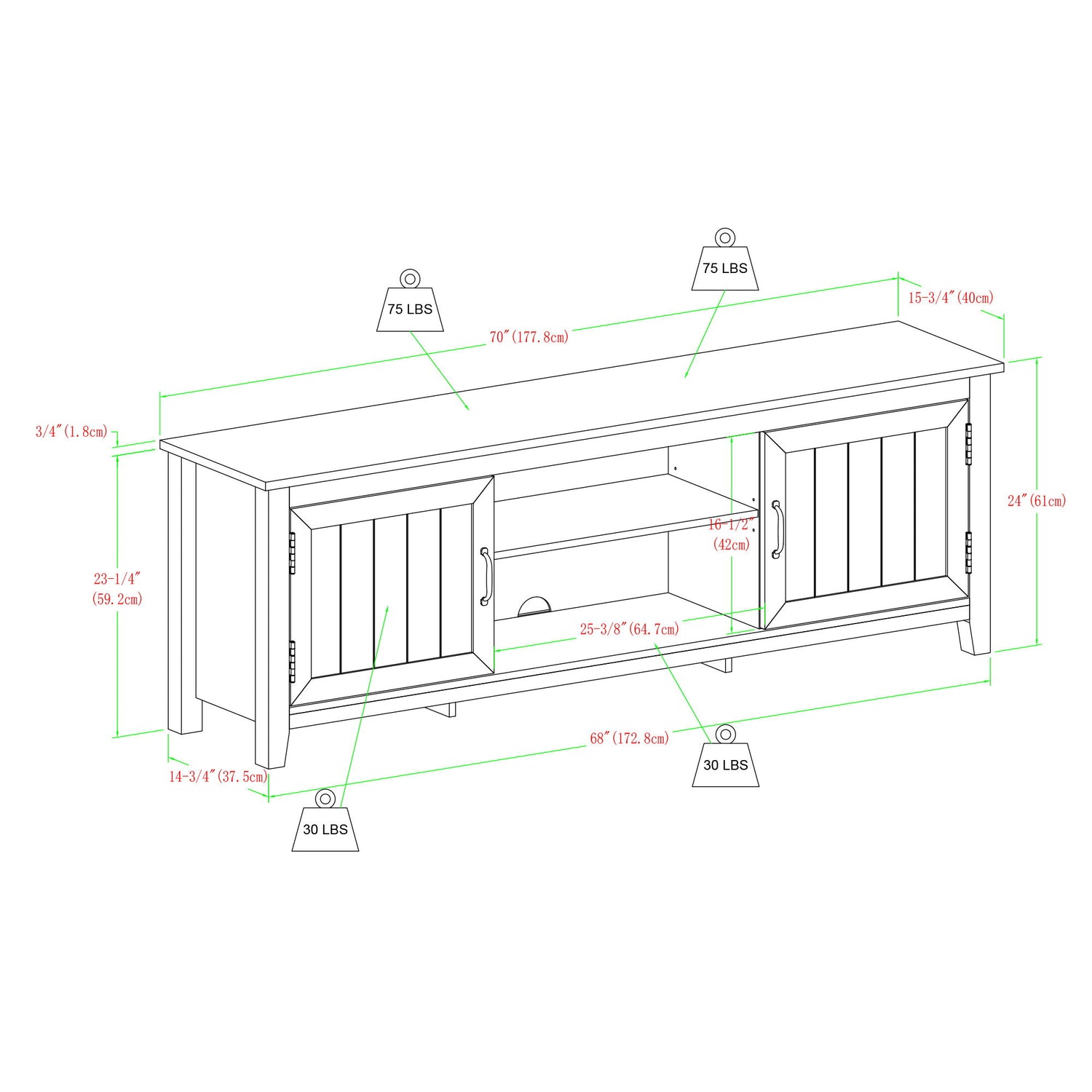 Modern Farmhouse 2 Door Grooved 70&quot; TV Stand For 85&quot; TVs