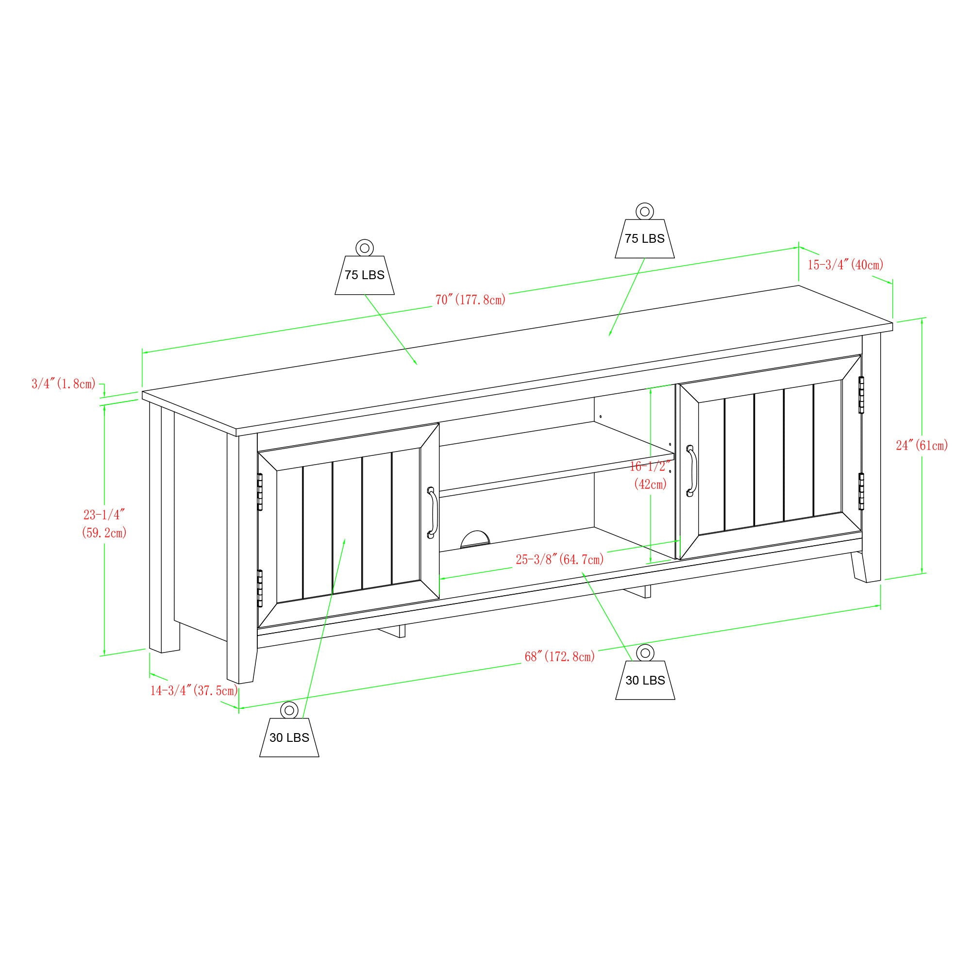 Modern Farmhouse 2 Door Grooved 70&quot; TV Stand For 85&quot; TVs