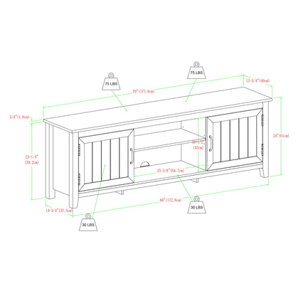 Modern Farmhouse 2 Door Grooved 70&quot; TV Stand For 85&quot; TVs