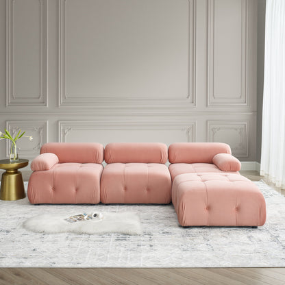 Modular Sectional Sofa, Button Tufted Design With Diy L-Shaped Layout, Reversible Ottoman