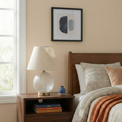 Serenity - Round Ribbed Lamp Base Clear Table Lamp Large Linen Shade - Clear / Gold / Natural