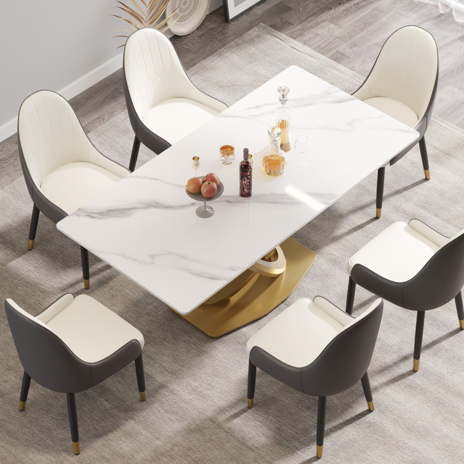70.84&quot; Modern Artificial Stone Panel Double-Ring Stainless Steel Metal Legs, Can Accommodate 6-8 People