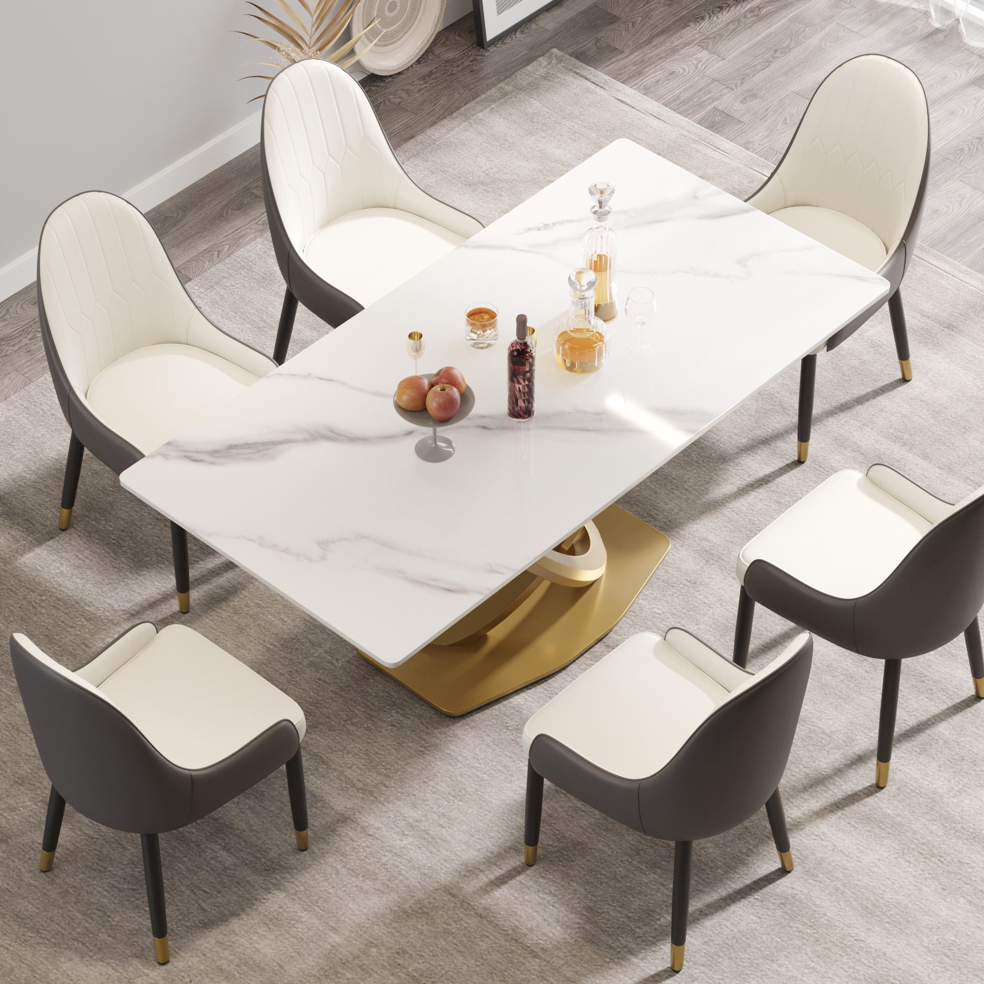 70.84&quot; Modern Artificial Stone Panel Double-Ring Stainless Steel Metal Legs, Can Accommodate 6-8 People