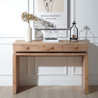 Rustic Wood Console Table With 3 Drawers Entryway Table For Hallway, Foyer, Or Office - Natural / Natural &amp; Light Brown / Natural Wood / Natural Wood Wash / Natural / Rustic
