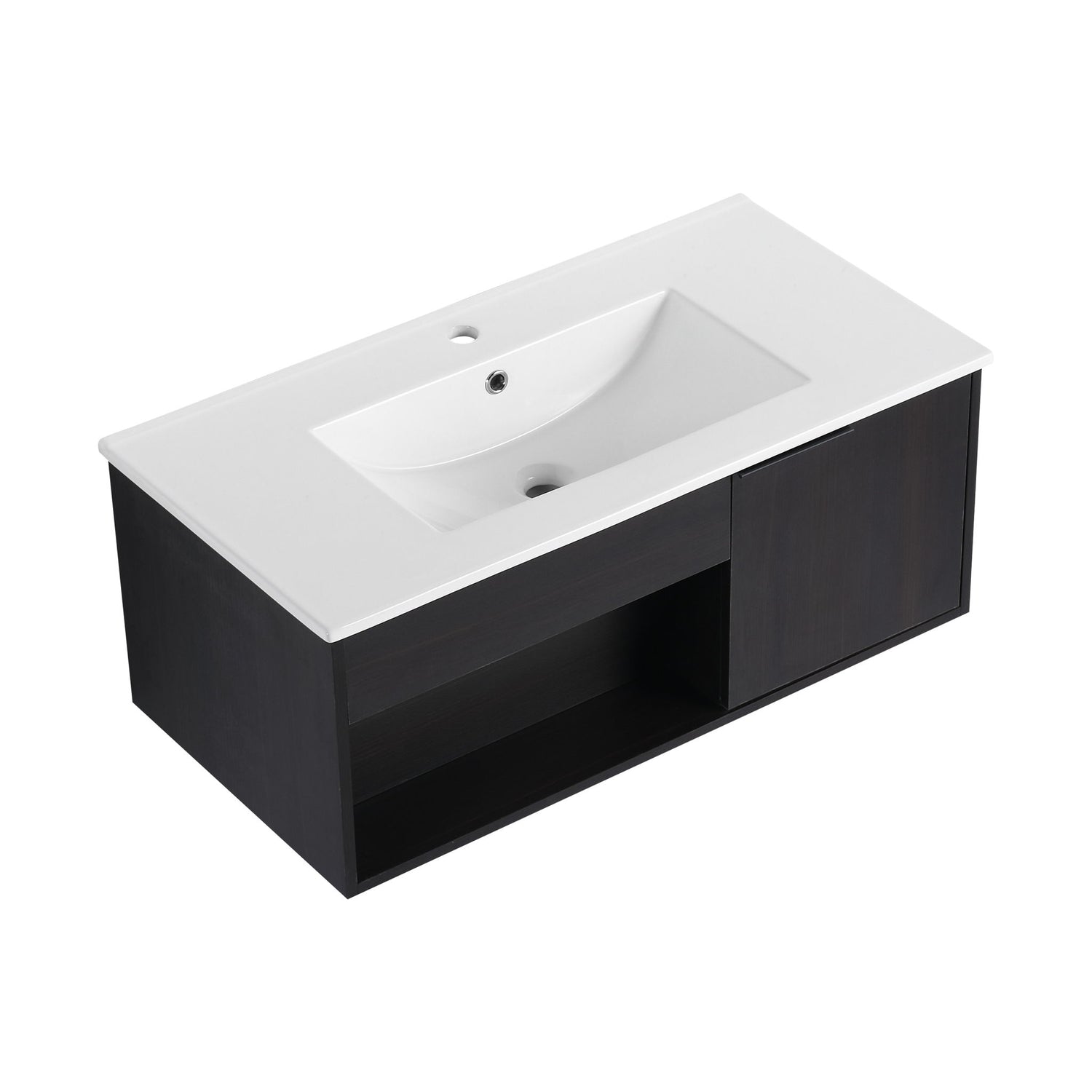Wall Mounted Floating Bathroom Vanity With Open Shelf &amp; Soft Close Door