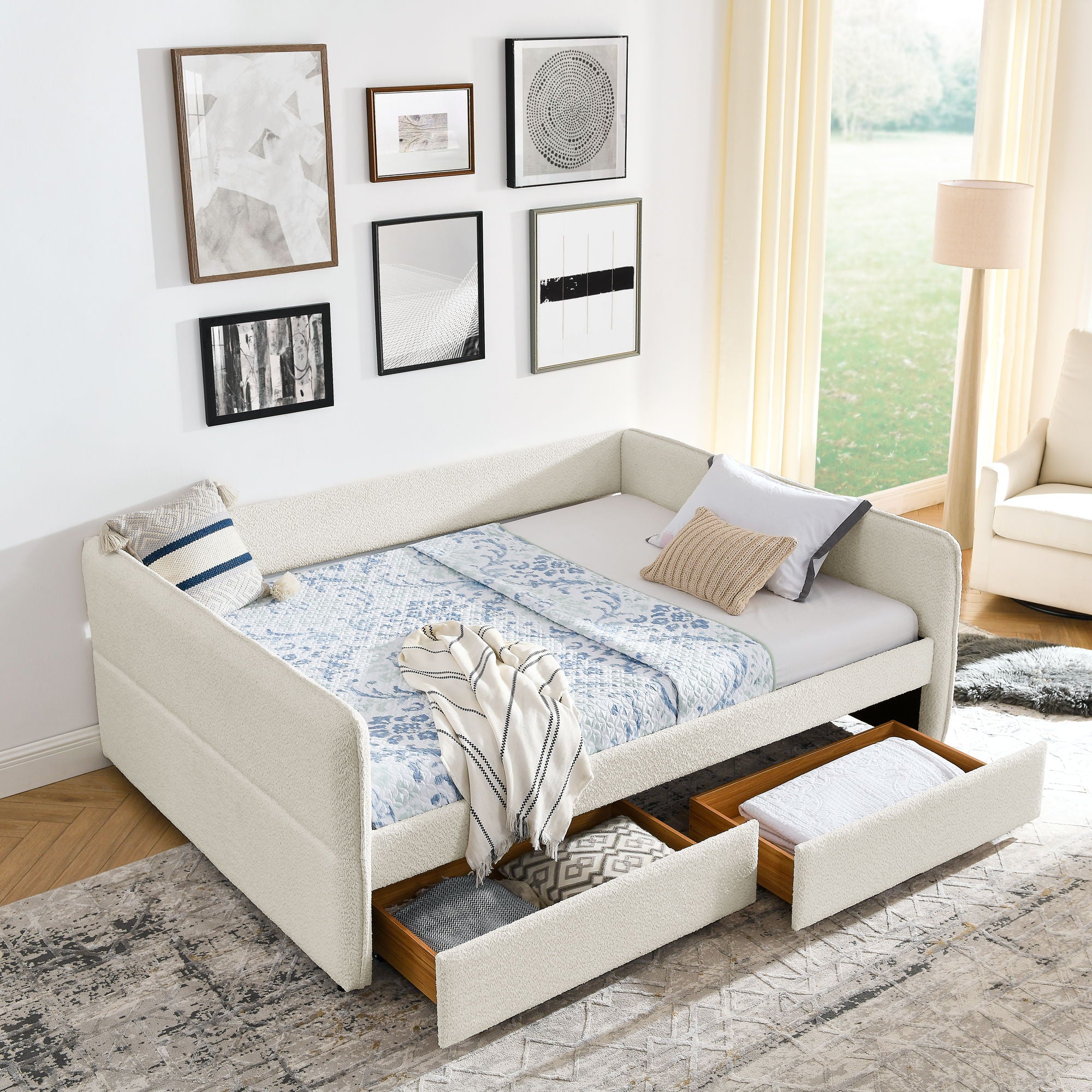 Upholstered Daybed &amp; 2 Drawers
