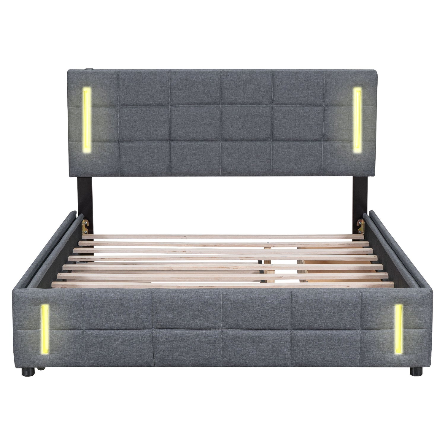 Upholstered Platform Bed With Trundle &amp; Drawers
