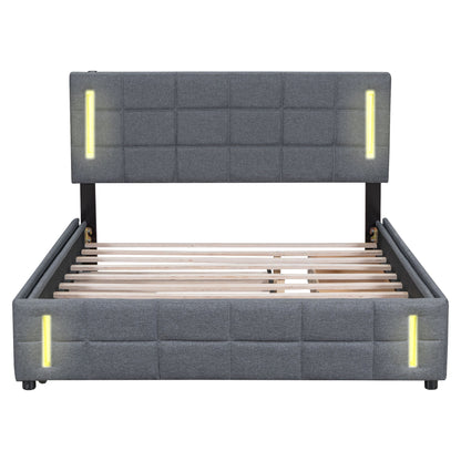 Upholstered Platform Bed With Trundle &amp; Drawers