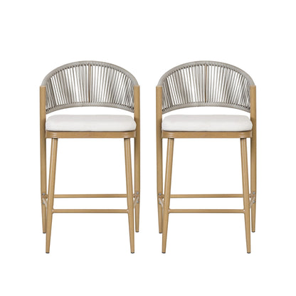 Outdoor 26&quot; Counter Height Metal Frame Counter Stools With Scallop Shaped Backrest &amp; Water Resistant Cushions