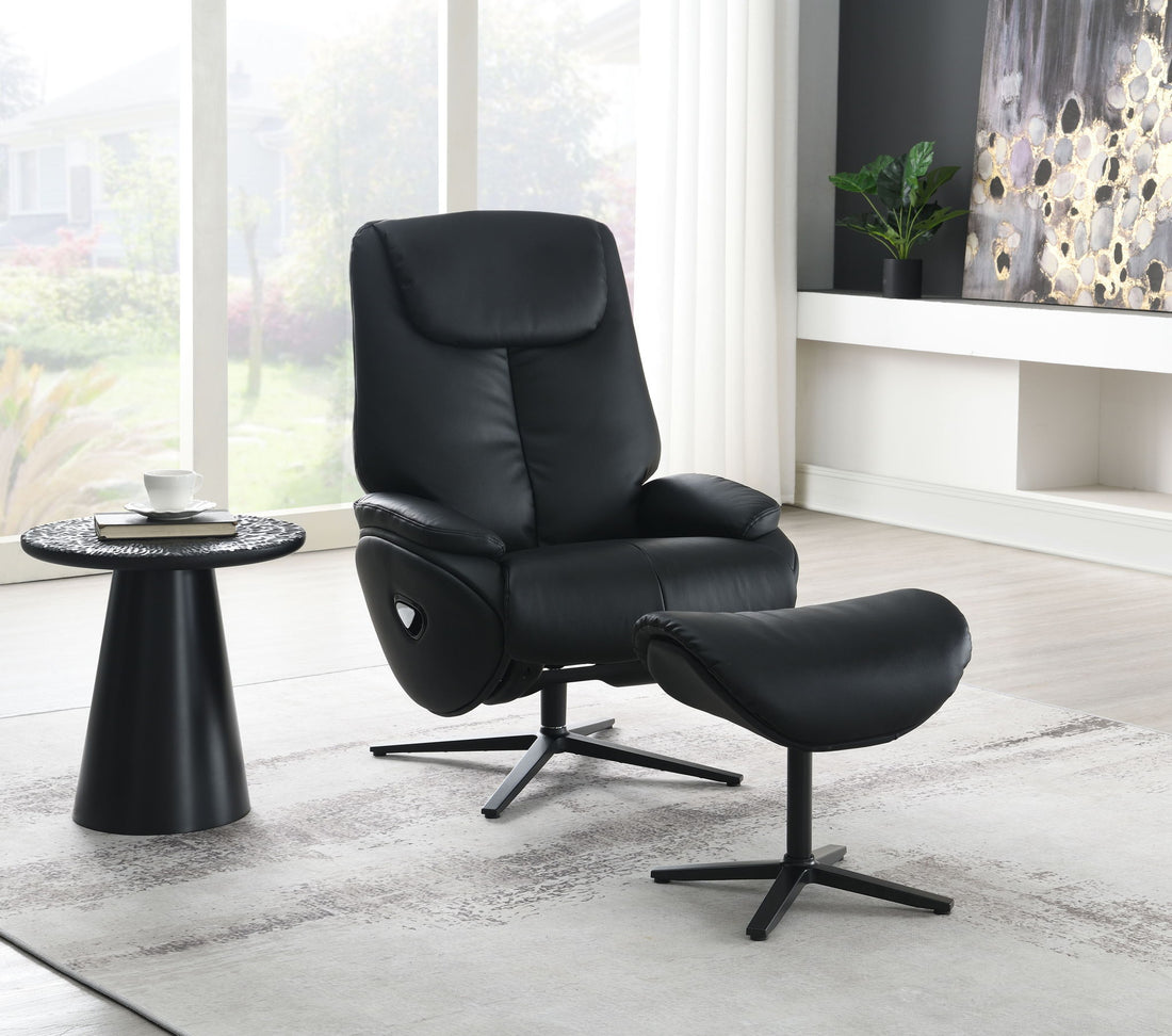 Labotina - Top Grain Leather Accent Chair With Swivel &amp; Ottoman - Black