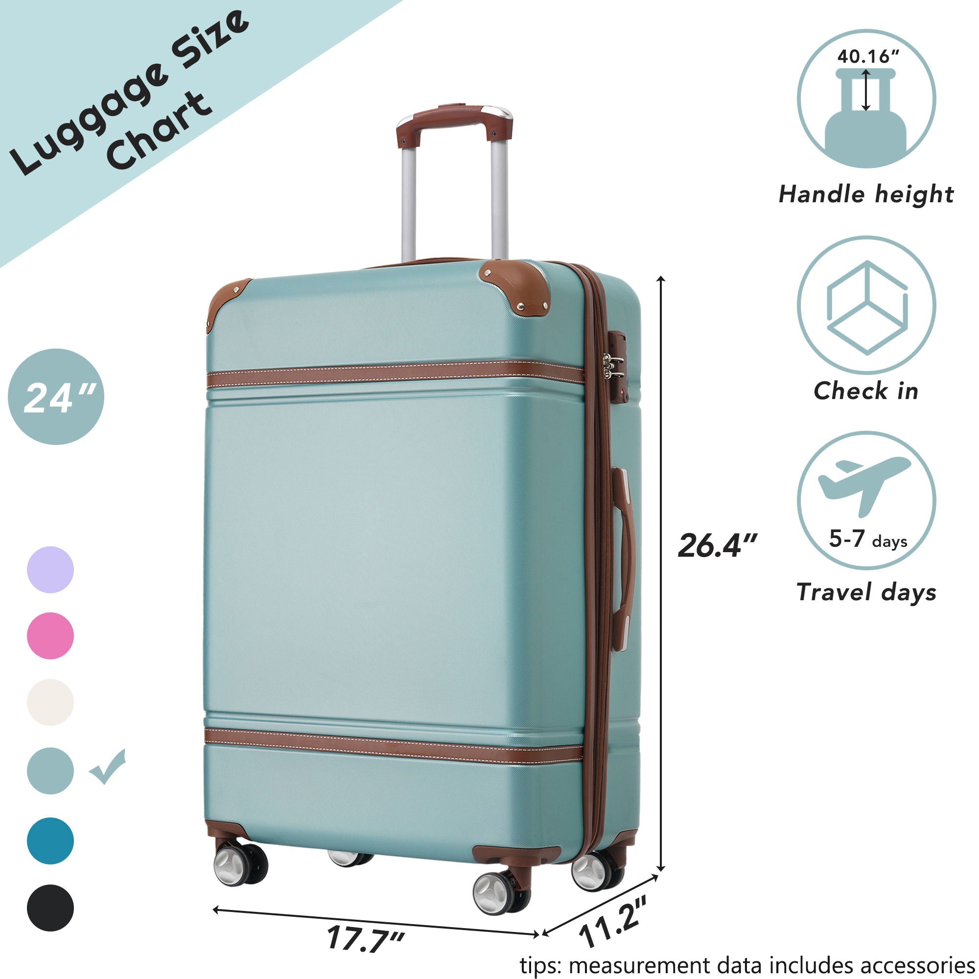 Hardshell Luggage With Tsa Lock, 24&quot; Expandable Lightweight Suitcase With Spinner Wheels, Single Vintage Luggage
