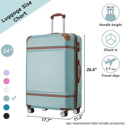 Hardshell Luggage With Tsa Lock, 24&quot; Expandable Lightweight Suitcase With Spinner Wheels, Single Vintage Luggage