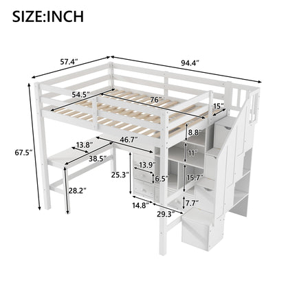 Loft Bed &amp; L Shaped Desk, Drawers, Cabinet, And Storage Staircase
