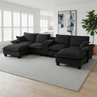 Modular Cloud Couch Sofa With Cup Holders &amp; Storage, USB Port