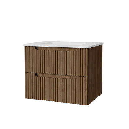 24&quot; Wall Mount Bathroom Vanity Cabinet With - White Basin Sink Combo Floating - Walnut