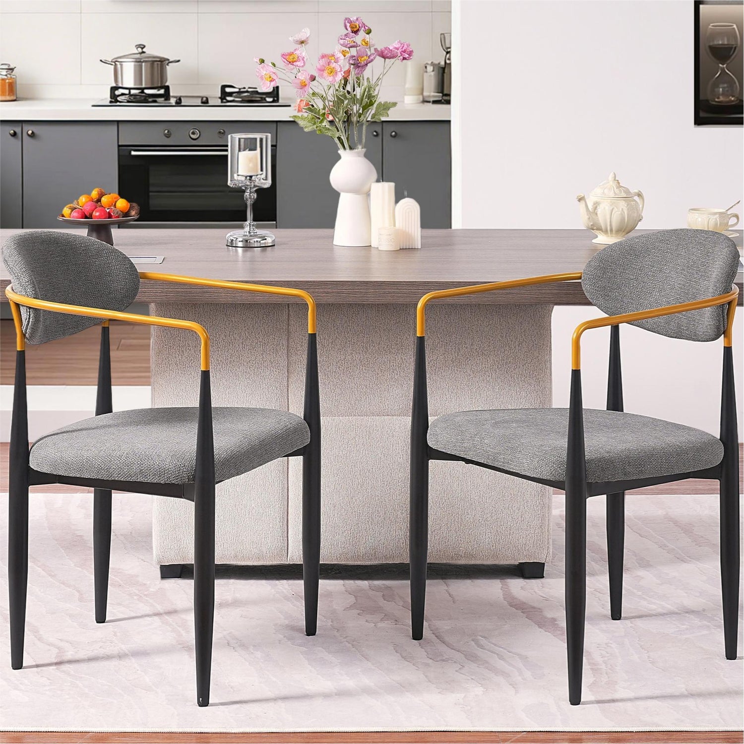 Modern Upholstered Dining Chair With Accented Armrests (Set of 2)