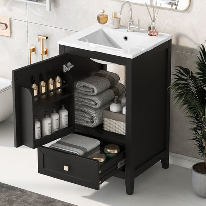20" Bathroom Vanity With Sink Cabinet With Soft Closing Door, Drawer &amp; Storage Rack - Black