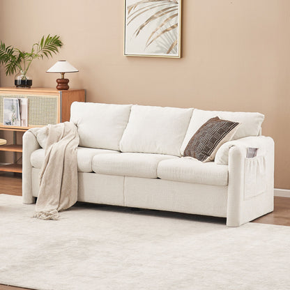 Modern 3 Seater Sofa Chenille Couch Plush Triple Seater Sofa With High Density Foam Cushions, Deep Seat Living Room Couch For Family Room, Apartment &amp; Home Theater - Ivory White