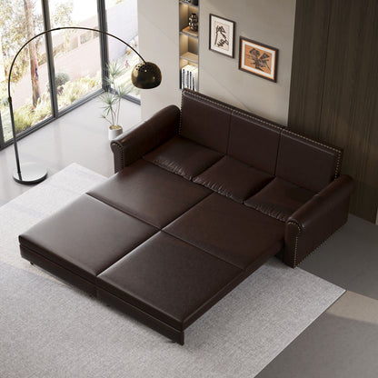 Pull Out Sofa Bed 3 In 1 Velvet Convertible Sleeper Sofa With Nailhead Trim &amp; Rolled Arm, Multi Functional