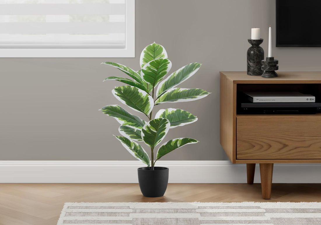 27&quot; Tall, Artificial Plant, Rubber, Indoor, Faux, Fake, Table, Greenery, Potted, Real Touch, Decorative - Green / Black