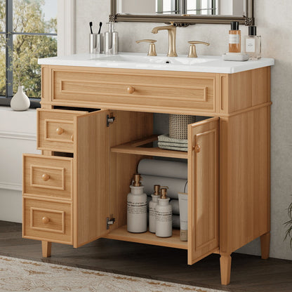 Bathroom Vanity With Sink, 3 Drawers &amp; 2 Doors