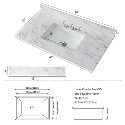 Elegant Sintered Stone Bathroom Vanity Top With Rectangular Undermount Ceramic Sink