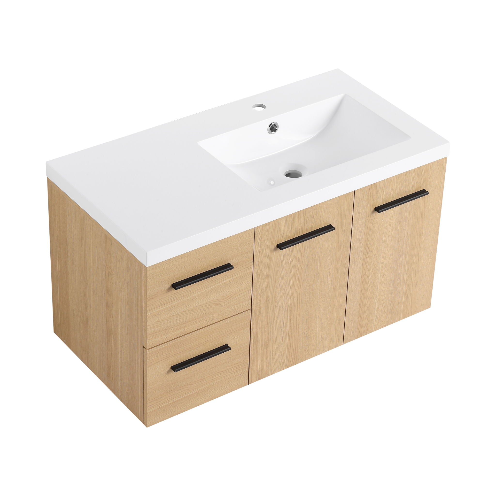 Wall Mounted Floating Bathroom Vanity With Sink, Door &amp; Drawers Modular Cabinet