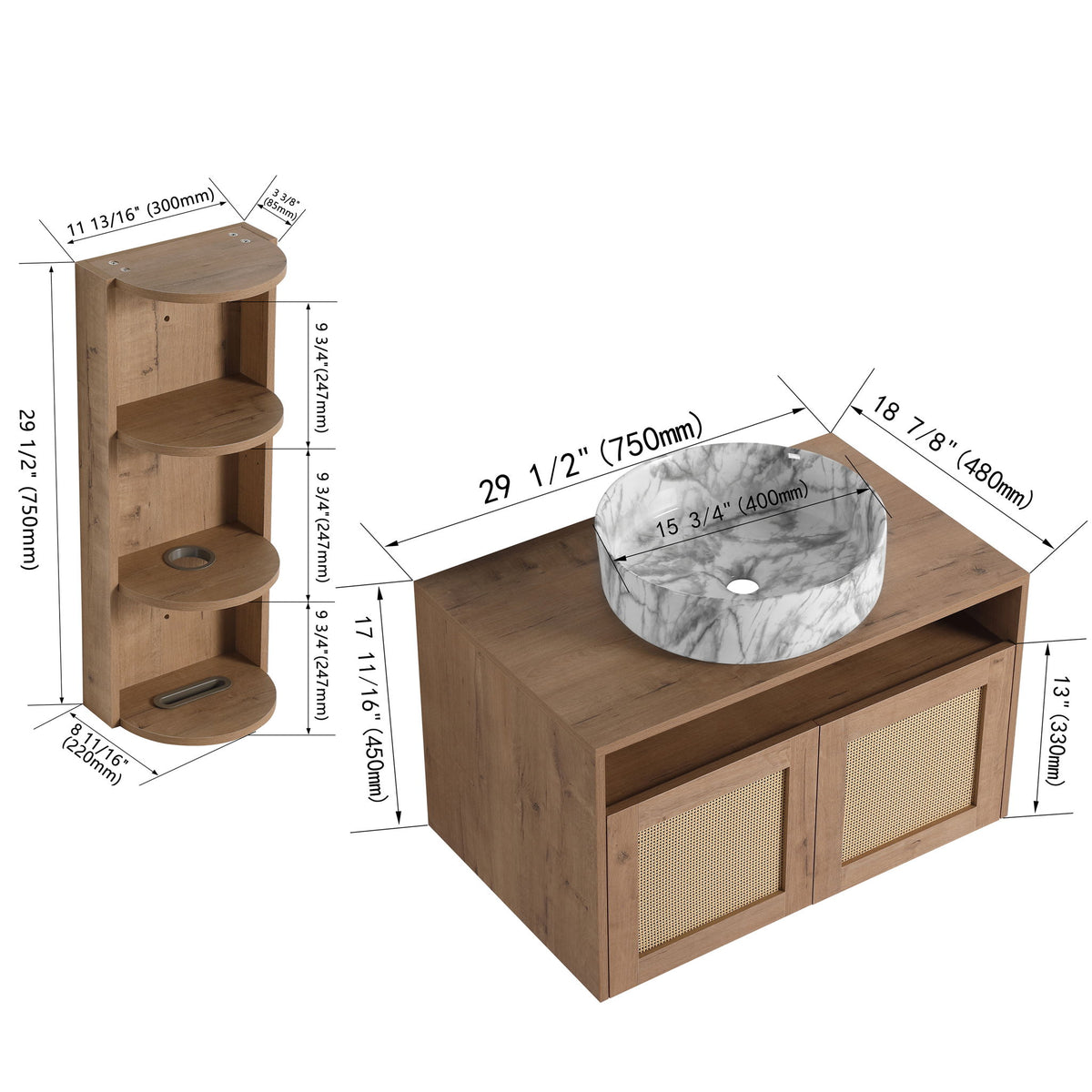 Bathroom Vanity &amp; Art Sink And Storage Rack, Float Mounting Design