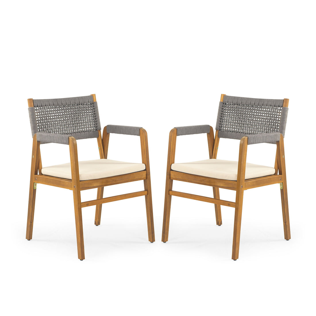 Outdoor Acacia Wood Dining Armchair With Cushion (Set of 2)
