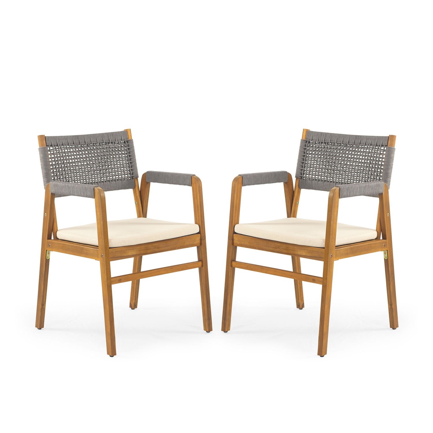 Outdoor Acacia Wood Dining Armchair With Cushion (Set of 2)