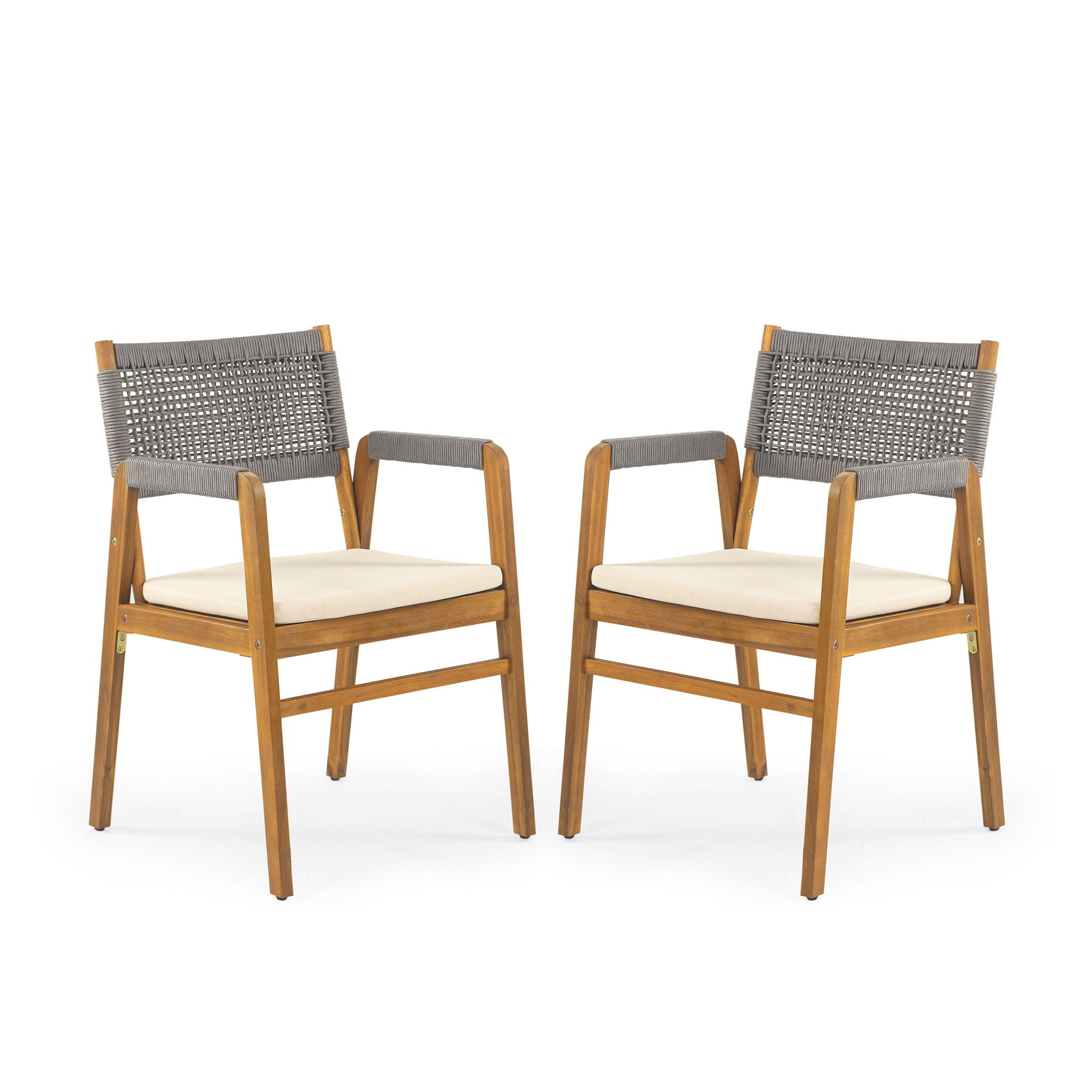 Outdoor Acacia Wood Dining Armchair With Cushion (Set of 2)