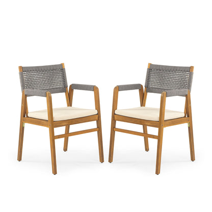 Outdoor Acacia Wood Dining Armchair With Cushion (Set of 2)