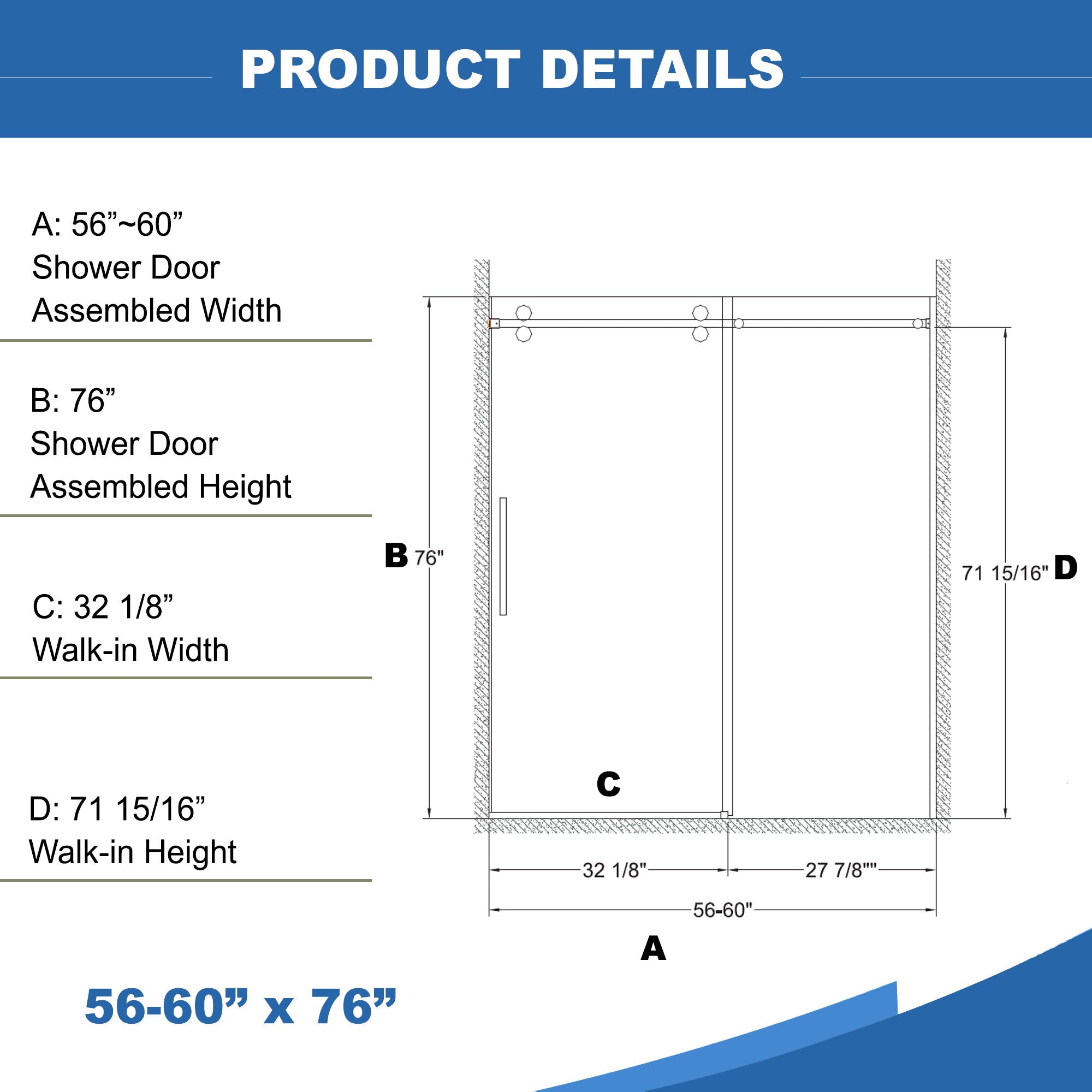 Frameless Shower Door, Sliding Shower Door, With Premium Thick Tempered Glass Shower Enclosure, Double Side Easy Clean Coat, Finished With Buffer - Chrome