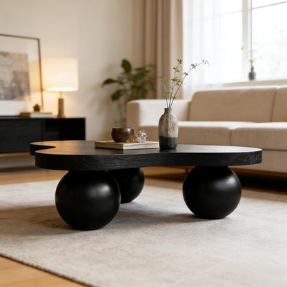 Cloud Shaped Coffee Table &amp; 3 Ball Legs For Living Room - Black