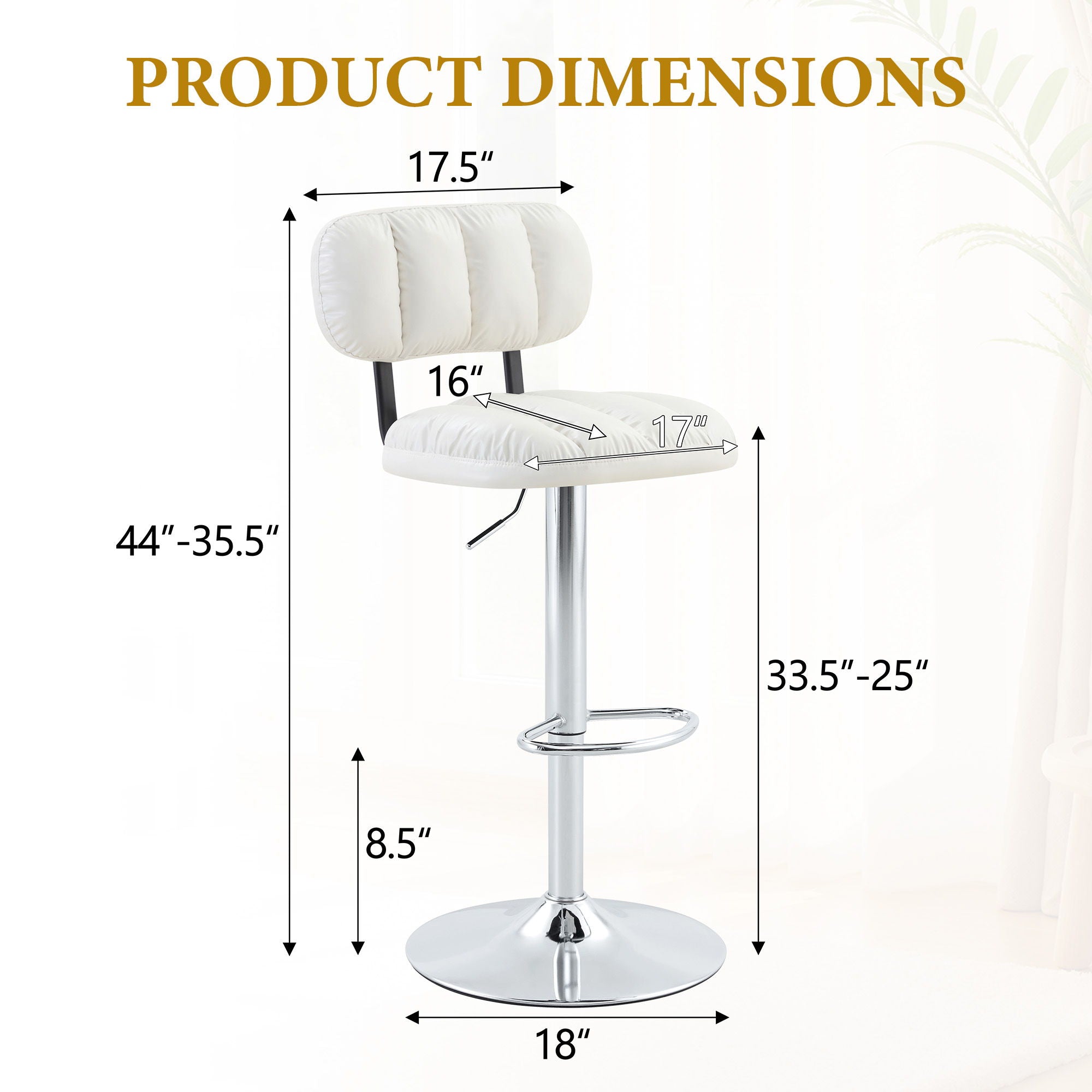 Adjustable Height Bar Stools With Footrest For Kitchen Island (Set of 2)