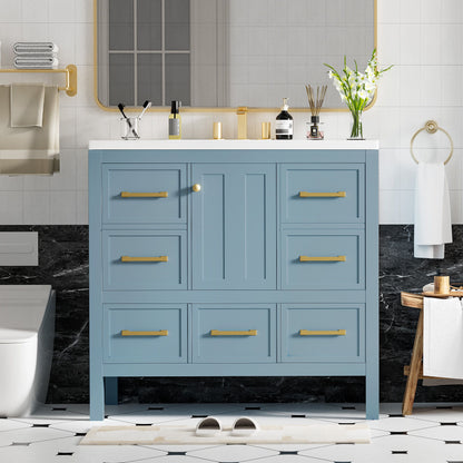 Bathroom Vanity With Resin Sink Combo, Freestanding Set With 5 Drawers