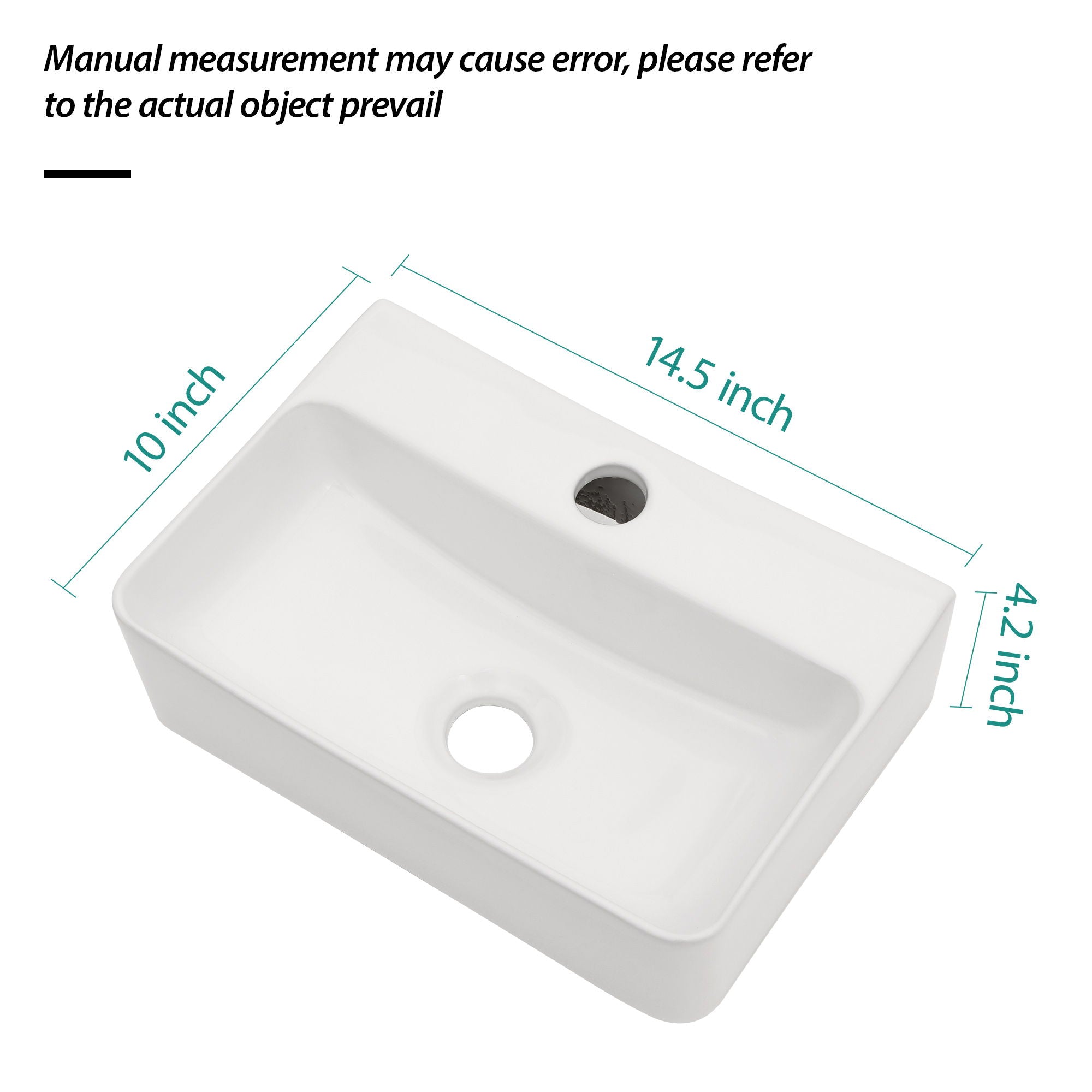 Ceramic Rectangle Wall Mount Bathroom Sink With Single Faucet Hole