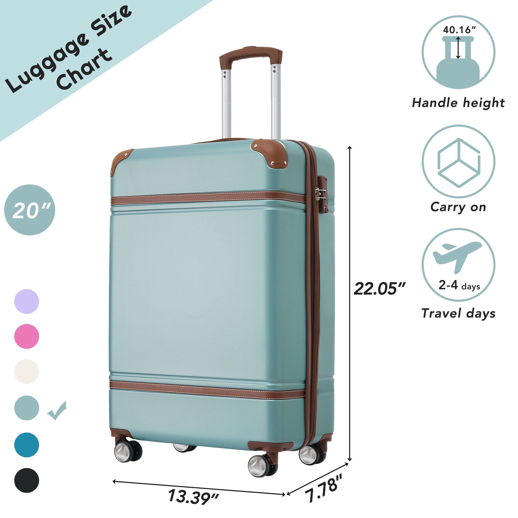 20&quot; Luggage 1 Piece With Tsa Lock, Lightweight Suitcase Spinner Wheels, Carry On Vintage Luggage