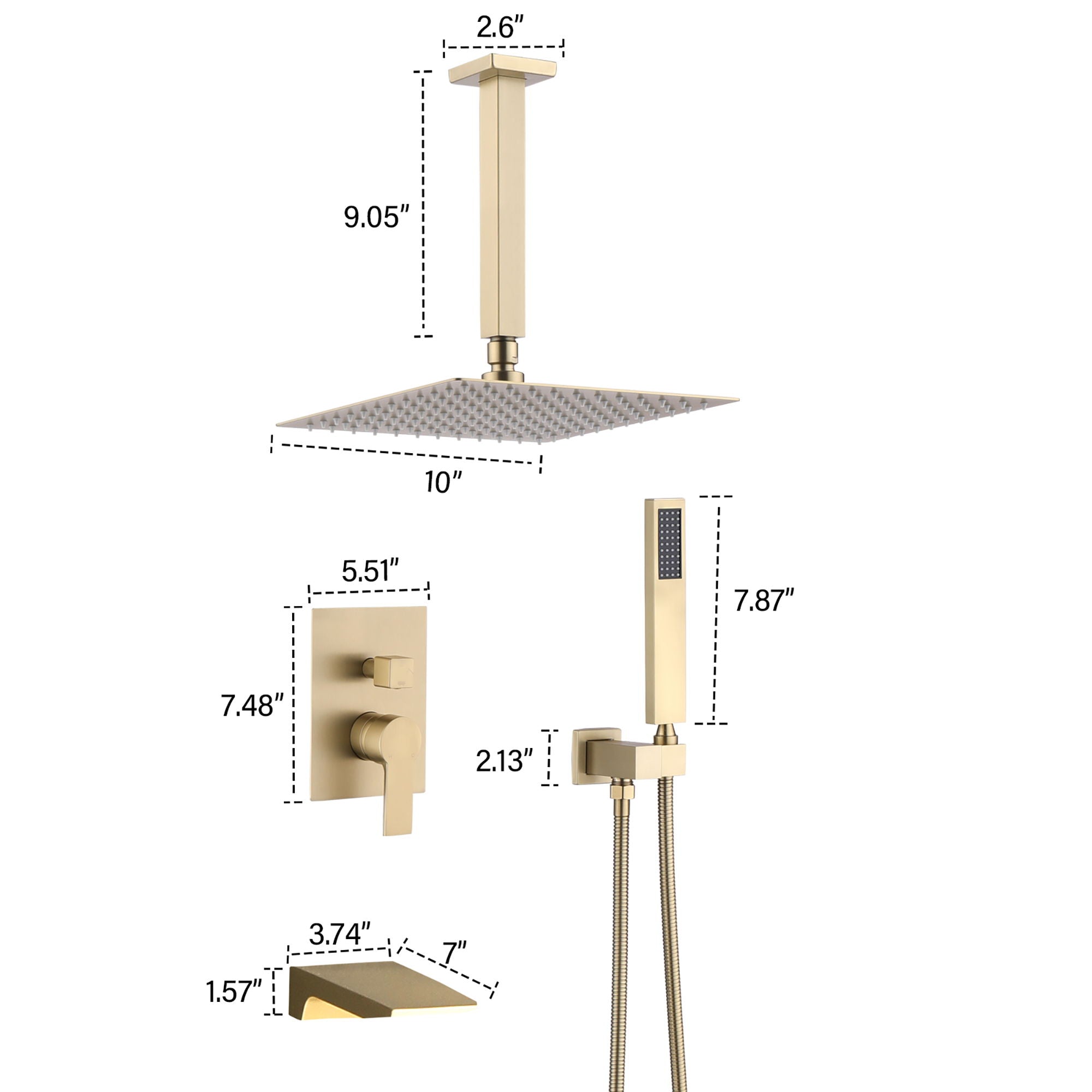 Wall Mount Shower System With High Pressure 10&quot; Shower Head And Handheld