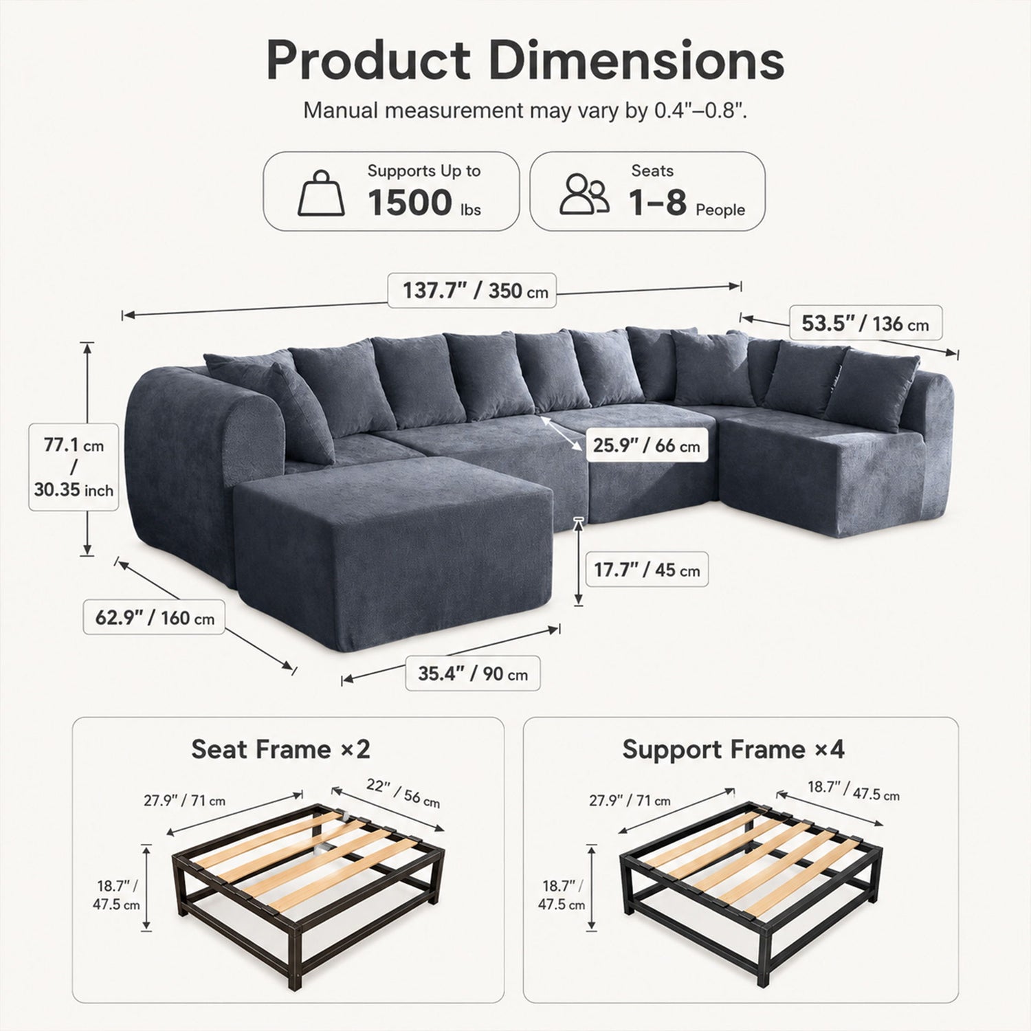 8 Seater U-Shaped Couch With Ottoman