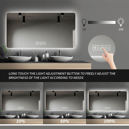 28&quot; Bathroom Mirror With LED Lights Front And Backlit, Anti-Fog Lighted Vanity Mirrors For Wall Mounted And 5 Level Dimmable, Horizontal / Vertical - Clear